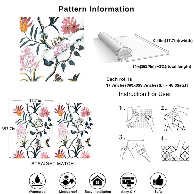 Vintage Contact Paper Self Adhesive Removable Wallpaper Vinyl Film Wall Covering Furniture Decor Floral Peel and Stick Wallpaper