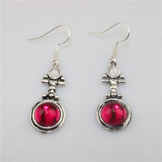 1 Pair Hook Earrings, Natural Garnet Main Stone Drop Earrings, Retro Ethnic Style Polished Smooth Earrings, Jewelry Gift