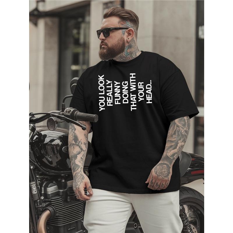 European Size Men's Plus Size Funny  T-Shirt - Oversized Loose Fit Casual Summer Short Sleeve Round Neck Tee, Breathable Big & Tall Top