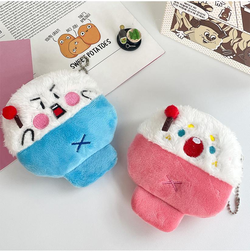 Adorable Fluffy Rice Coin Purse Soft Plush Storage Bag Cute Earphone Case