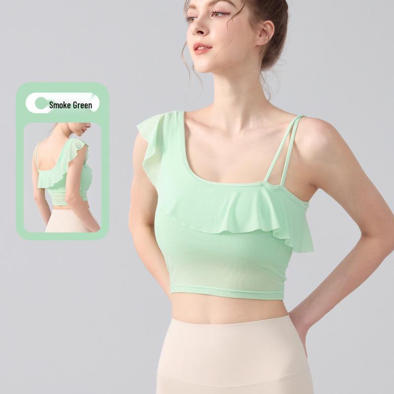

Sexy One-Shoulder Ruffle Sports Bra – Quick-Drying, Padded, Mesh, Slimming Fitness Wear L