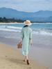 2026 Artistic Women's Textured Linen Embroidered Dress with Three-Quarter Sleeves and Flowing Mid-Length Skirt
