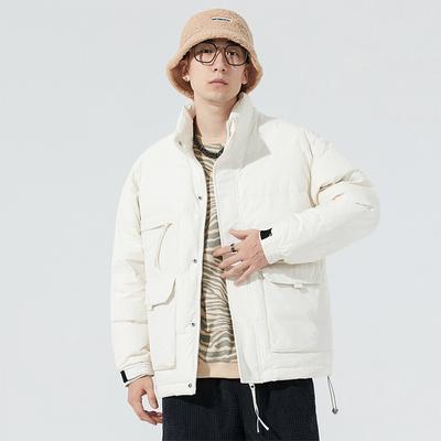 Winter New Men's Korean Style Stand Collar Thickened Warm Solid Color 80 White Duck Down Down Jacket Trendy Couple Stylish Jacket