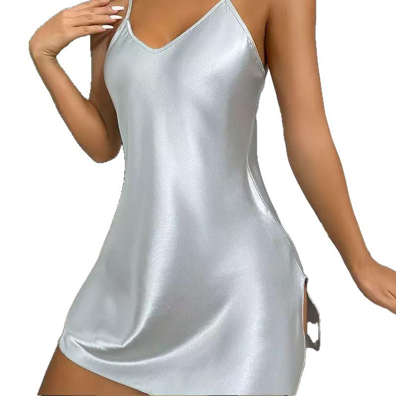 Damen Sexy Spaghettiträger Mini-Kleid - Lässiger Unifarbener Nachthemd-Stil