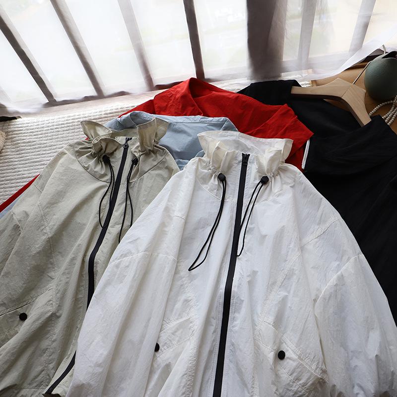 

[Bi Zheng] Women s 2025 Spring Korean Style Quick-dry Sunscreen Jacket with Stand-up Collar and Drawstring Hem One Size