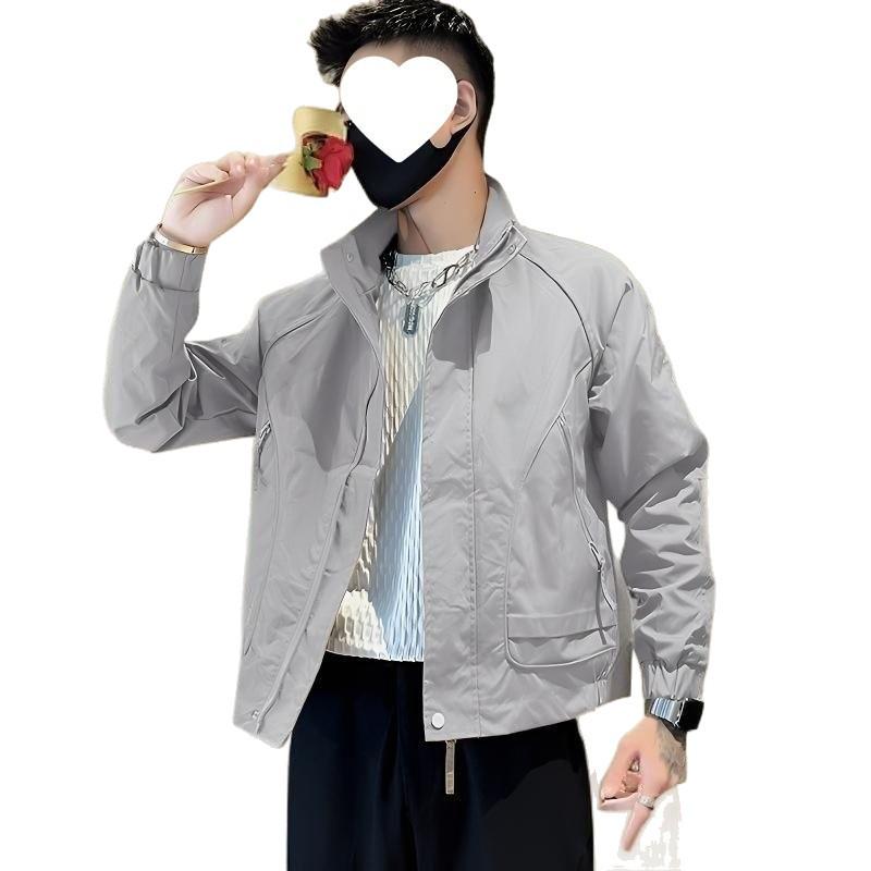 2025 Men's Trendy Windproof Stand-up Collar Workwear Jacket - Spring/Autumn Casual Korean Style