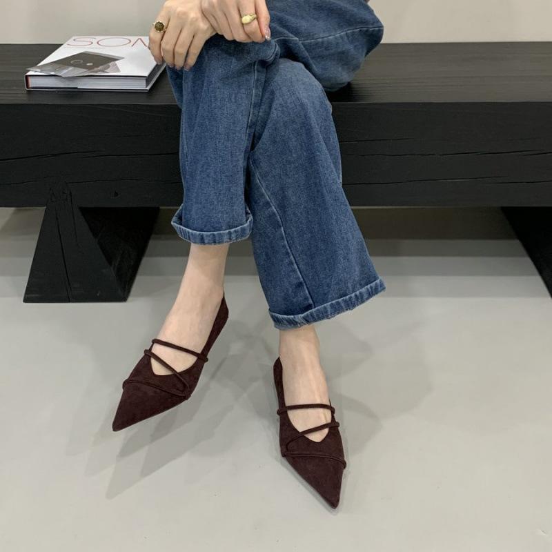 Sheepskin Version~ French Retro Pointed High Heels Women's Fashion Temperament Suede with Skirt Thin Heel Light Mouth Single Shoes