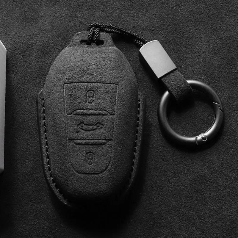 

For Citroen C1 C2 C4 Cactus C6 C8 C3-Xr Picasso Grand Leather Car Key Case Cover Shell Fob Holder Keychain Car Accessories
