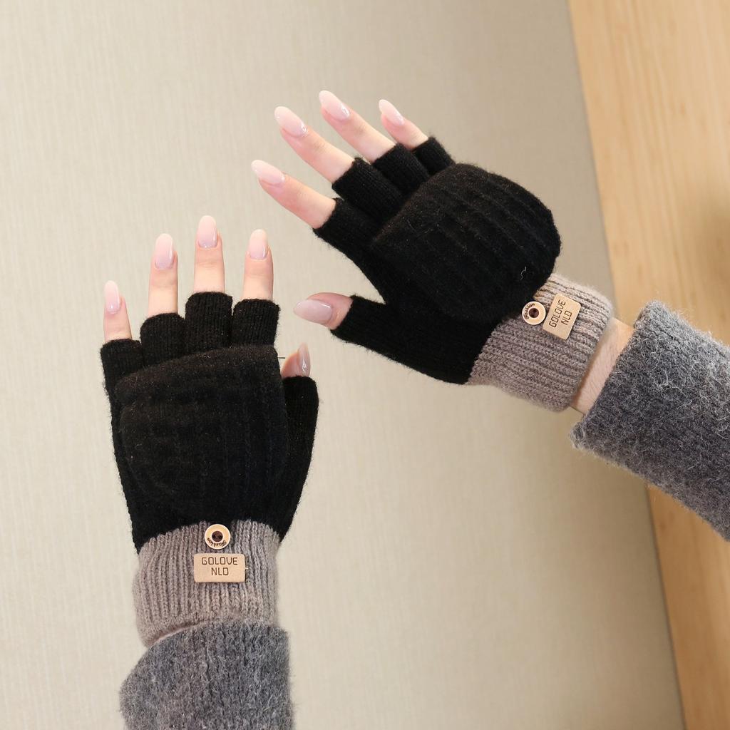 Knitted Gloves for Men and Women, Winter Touch Screen Warm Riding Gloves with Velvet Yarn, Autumn and Winter Thickened, Cold and Windproof