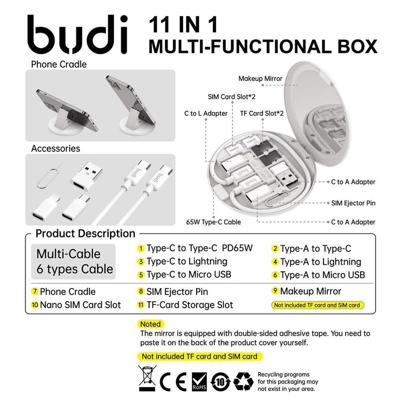 Buy Budi 11 in 1 Multifunctional Mobile Phone Accessory Box with Makeup ...