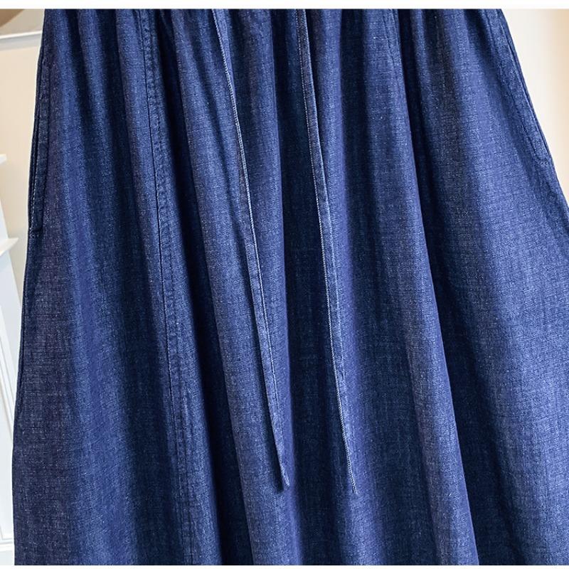 DIMANAF 2026 Summer Plus Size Women Skirts Elastic Waist Loose Denim Blue Oversize Casual Lady Long Skirts Cotton Solid