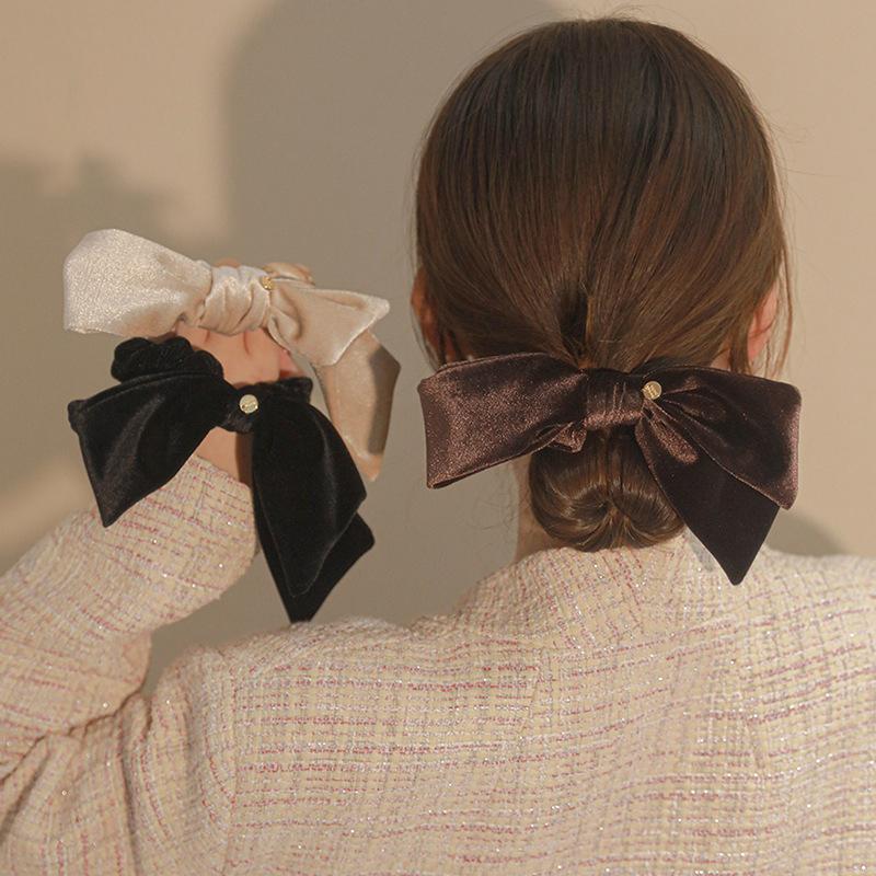 Coleteros de Terciopelo Vintage Coreanos con Lazo para Mujer, Cuerda para el Pelo con Nudo Sólido, Cinta Elástica para Cola de Caballo, Accesorios para el Cabello para Mujer, Bandas para el Cabello