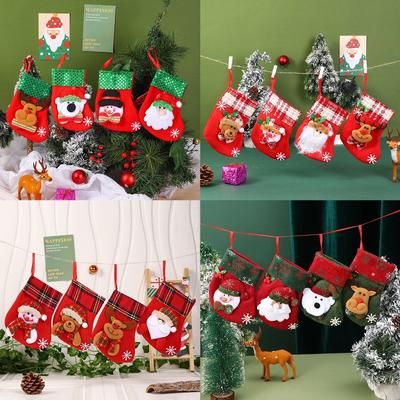 New Christmas Decorations Cartoon Old Letter Socks Children's Gift Candy Bag Christmas Tree Socks Pendant