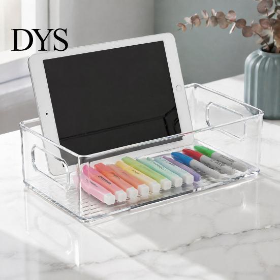 Dustproof Stationery Container Desktop Storage Box, Clear PET Drawers Organizer, Stackable Space Transparent Desk Organizer Saving Case, for