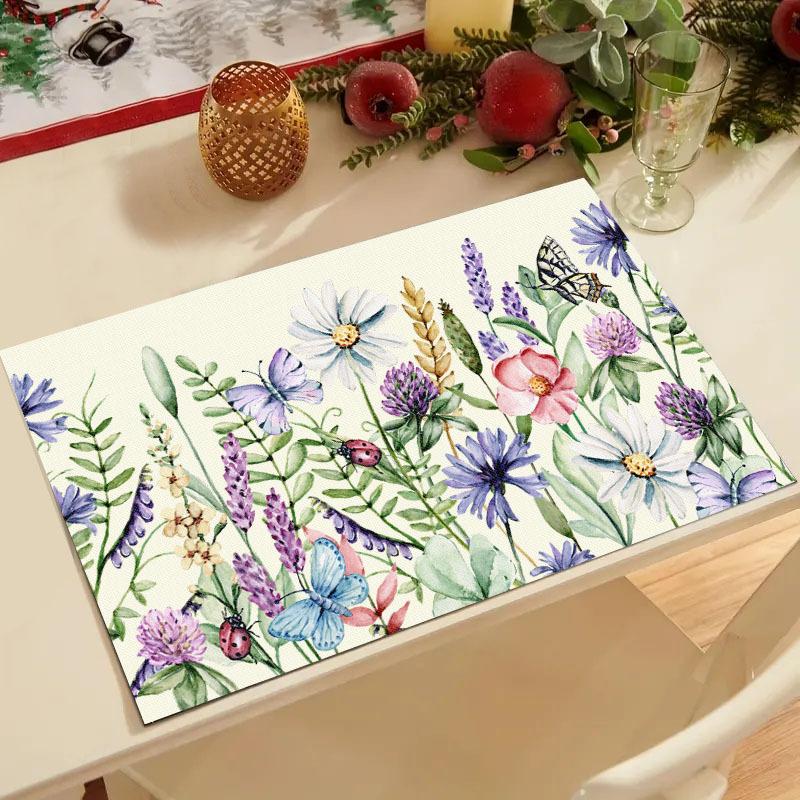 4Pcs Summer Eucalyptus Placemats for Dining Table Decoration Spring Seasonal Holiday Decoration Vintage Linens Table Mats