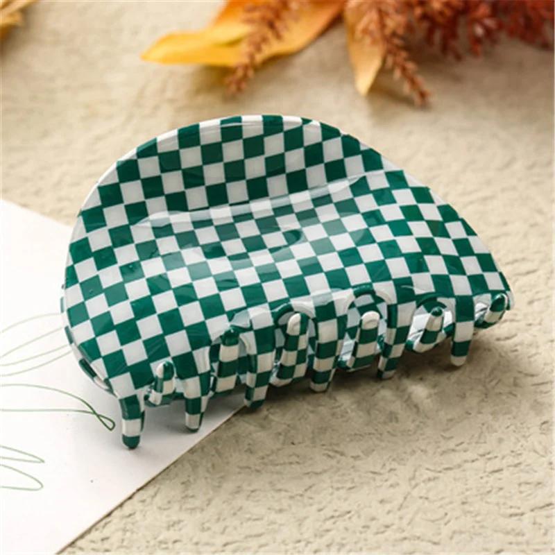 Acetate Hair Claw Medium Size Colorful Grid Plaid Stripe Hair Clip Shark Clips Girls Women Hair Accessories