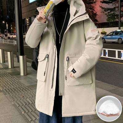 Doudoune Homme Hiver Nouveau Style Hong Kong Tendance Couple Mi-longue Épaissie Veste de Travail Vêtements Homme Temps Froid Hiver