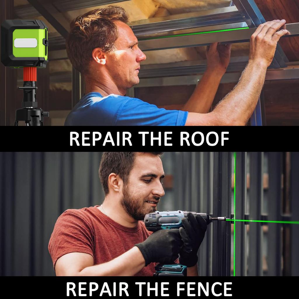 Laser Line Level Laser Line Level 2 Lines Green Beam Adjustable Brightness High Visibility IP54 Waterproof Laser Leveling Tool