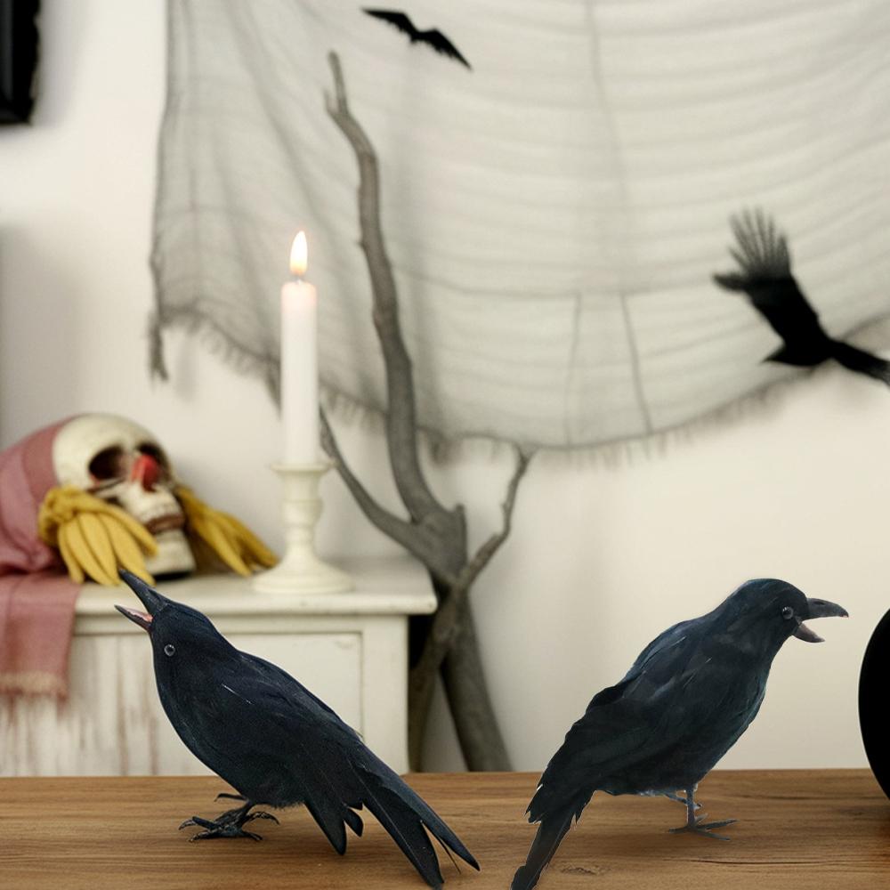 Halloween Schwarze Krähen Gefiederte Krähen Halloween-Dekorationen Sehen schwarze Krähen Große Krähen Raben Realistisch I7S9