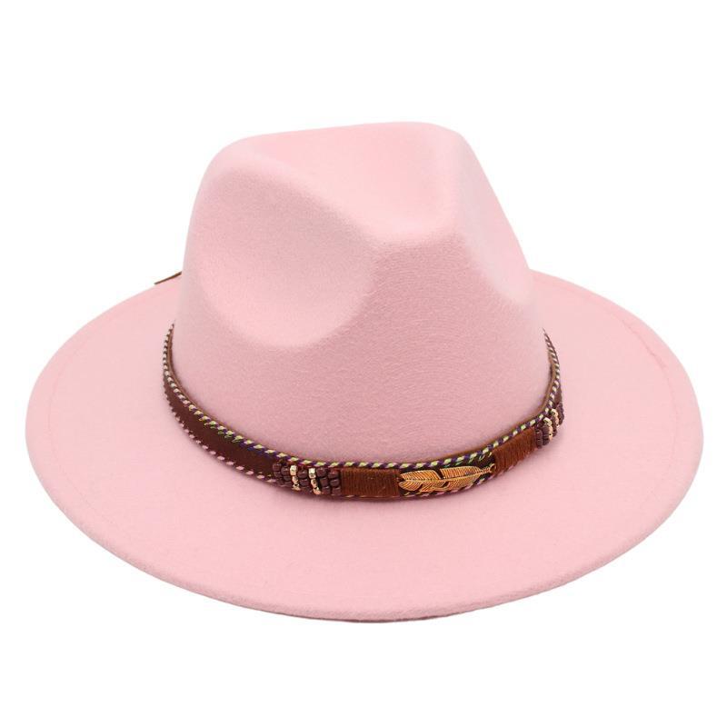 Миноритарная Сцена Цилиндр Металлическое Перо Шляпа Джаз Мужчины и Женщины Этнический Стиль Войлочная Шляпа Тибетская Шерстяная Шляпа Оптом one size