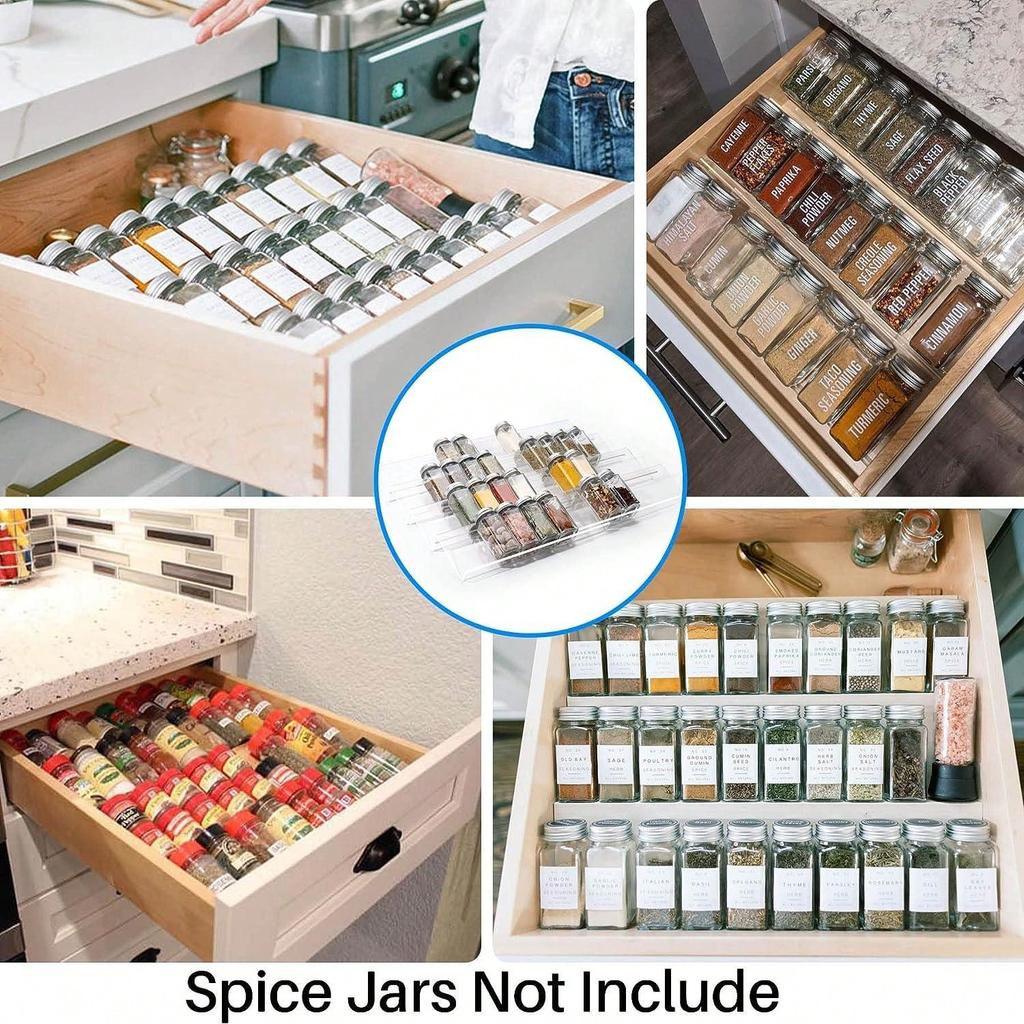 4/2 Layer Spice Drawer Organizer Adjustable Acrylic Spice Jars Rack Tray Expandable Seasoning Organizer Cabinet Kitchen Shelves 2