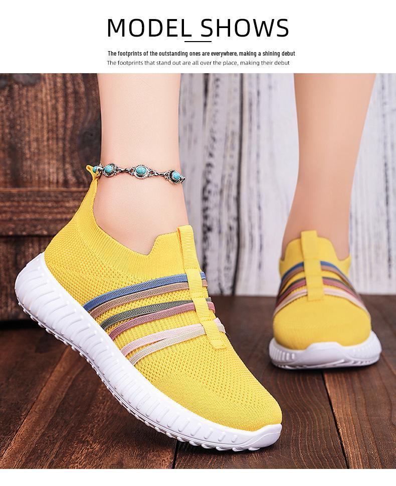 Women's Versatile Plus Size Slip-on Breathable Mesh Flyknit Shoes - Fashionable Spring Style Casual Footwear for Mothers