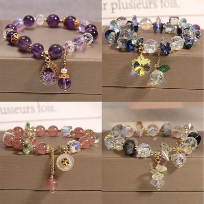 Korean Fashion Lavender Romantic Amethyst Bracelet Women Sparkling Pentagram Zircon Pendant Bracelet Bracelet Jewelry
