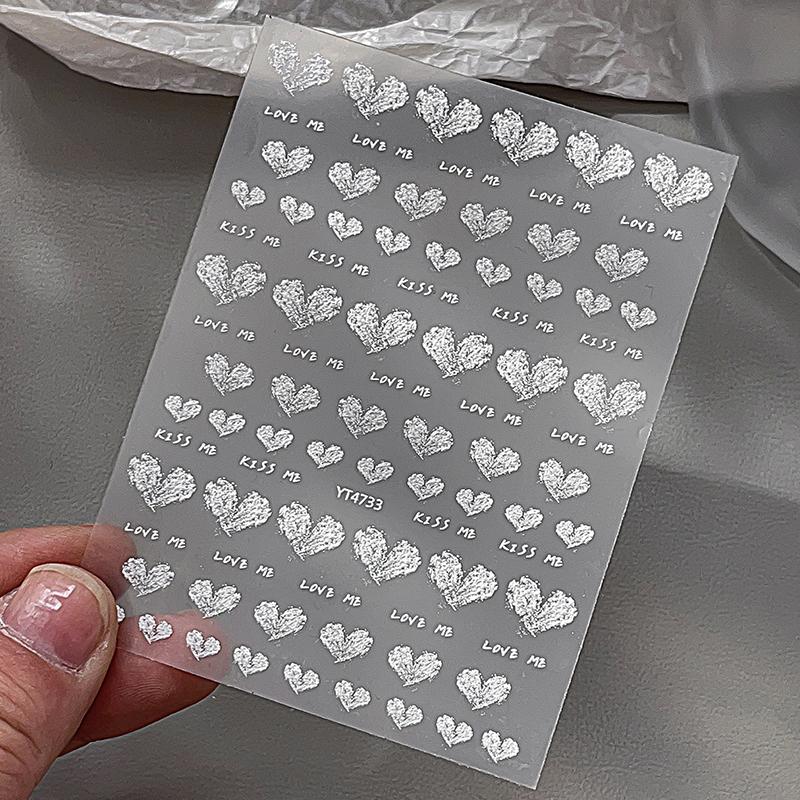 1 Blatt Weiße Herz Nagelsticker Relief Herz Design Selbstklebende Nagelkunst Dekoration DIY Slider Nagel