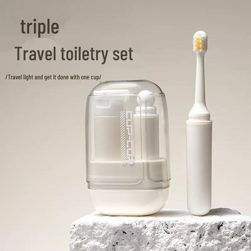 Compact Travel Toothbrush Set: Portable Toothbrush, Toothpaste, and Mouthwash Cup - Essential for Business Trips and Hotels