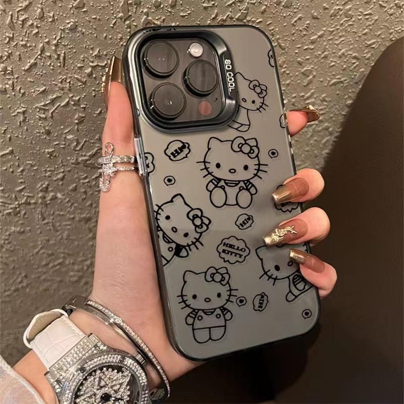 Cartoon KT Cat iPhone Case for iPhone 12 Pro Max/13/14/15/16/17, Silver,  Cross-Border Niche