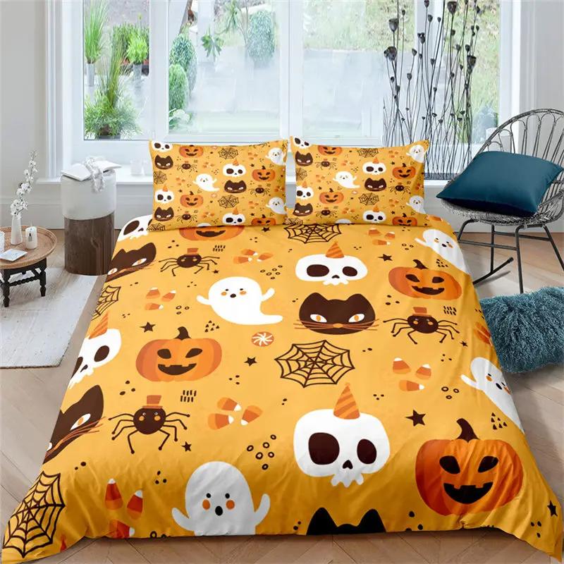 Comforter Halloween Bedding Set Cartoon Pumpkin Twin Queen Microfiber Horror Theme Comforter For Girls Boys Room Decor