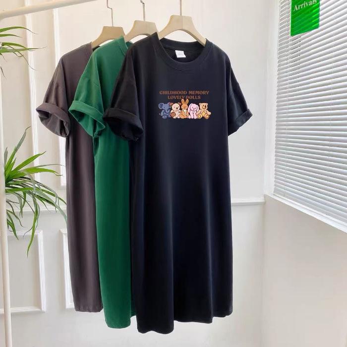 

Женское платье больших размеров в корейском стиле, платье с короткими рукавами, закрывающее живот, летняя одежда, свободная и утягивающая, футболка длиной до колена, ленивая юбка 4XL чёрный