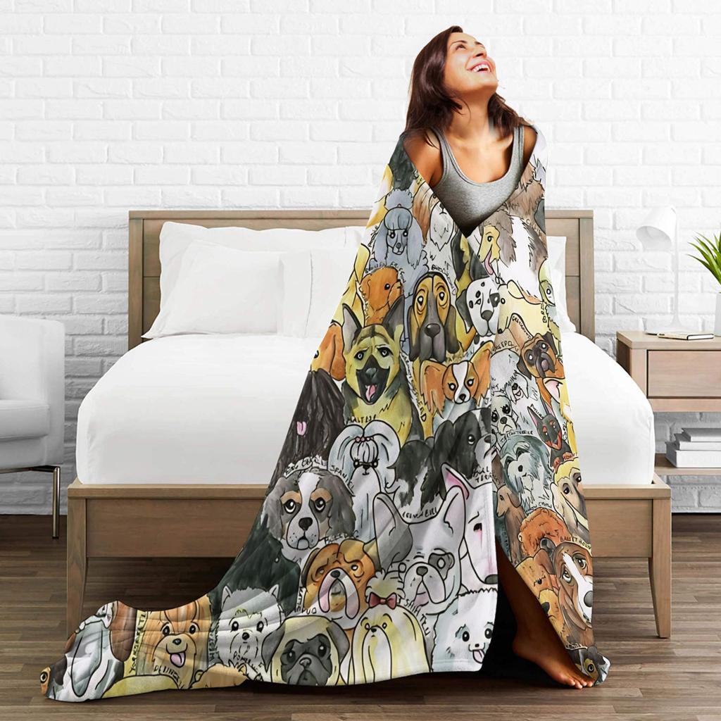 Retro Vintage Art Cute Dogs Warm Soft Blanket Children Plush Throw Blanket Fashion Bedroom Flannel Bedspread Sofa Bed Cover