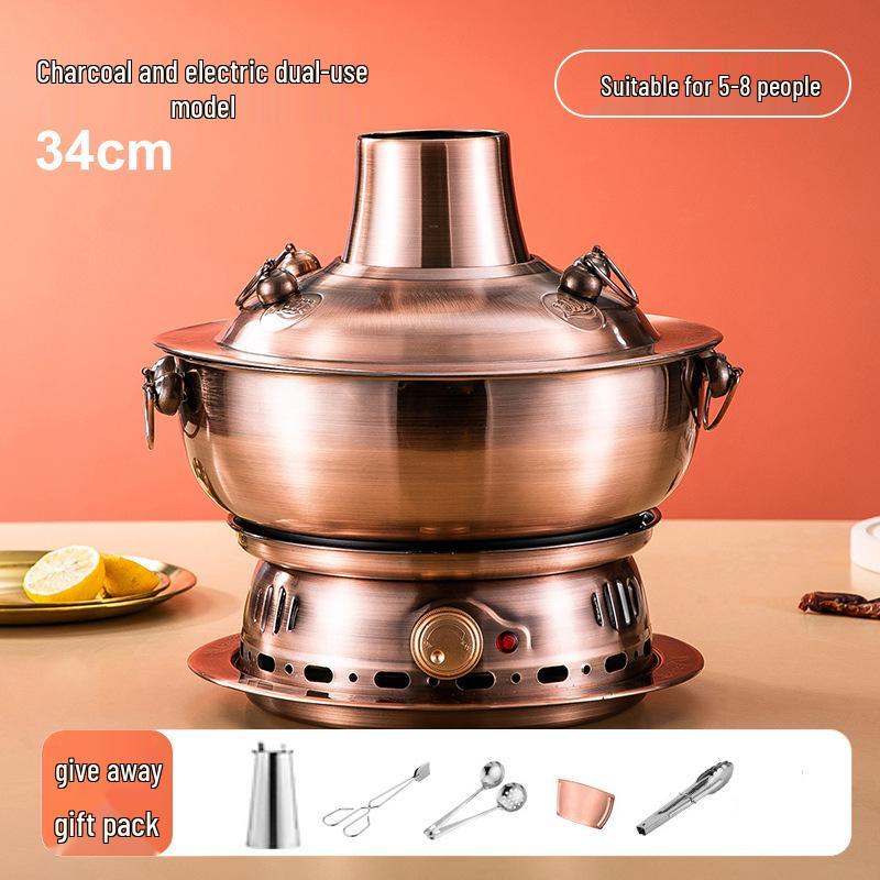 

Традиційний старовинний фіолетово-мідний гарячий горщик для баранини Шабу-Шабу, Вугільна версія для дому та вулиці