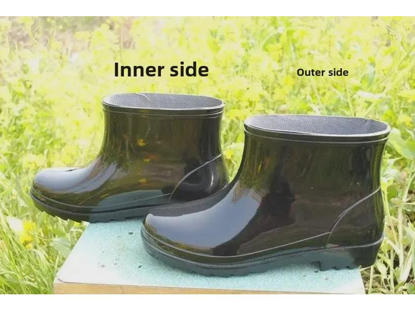 Vanntette sklisikre varme gummiregnstøvler for menn med fortykket lavskaftdesign