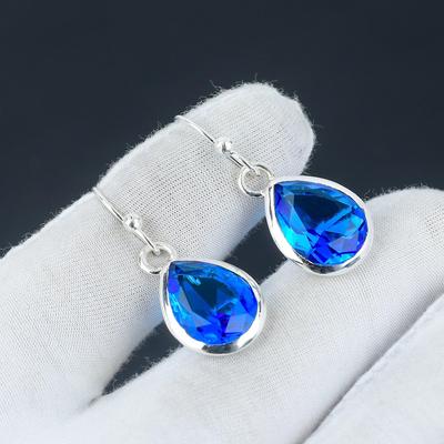 Brinco de topázio azul de Londres, brinco de prata esterlina 925, lindo brinco de pedra cabochão, presente de aniversário para ela, para mulheres