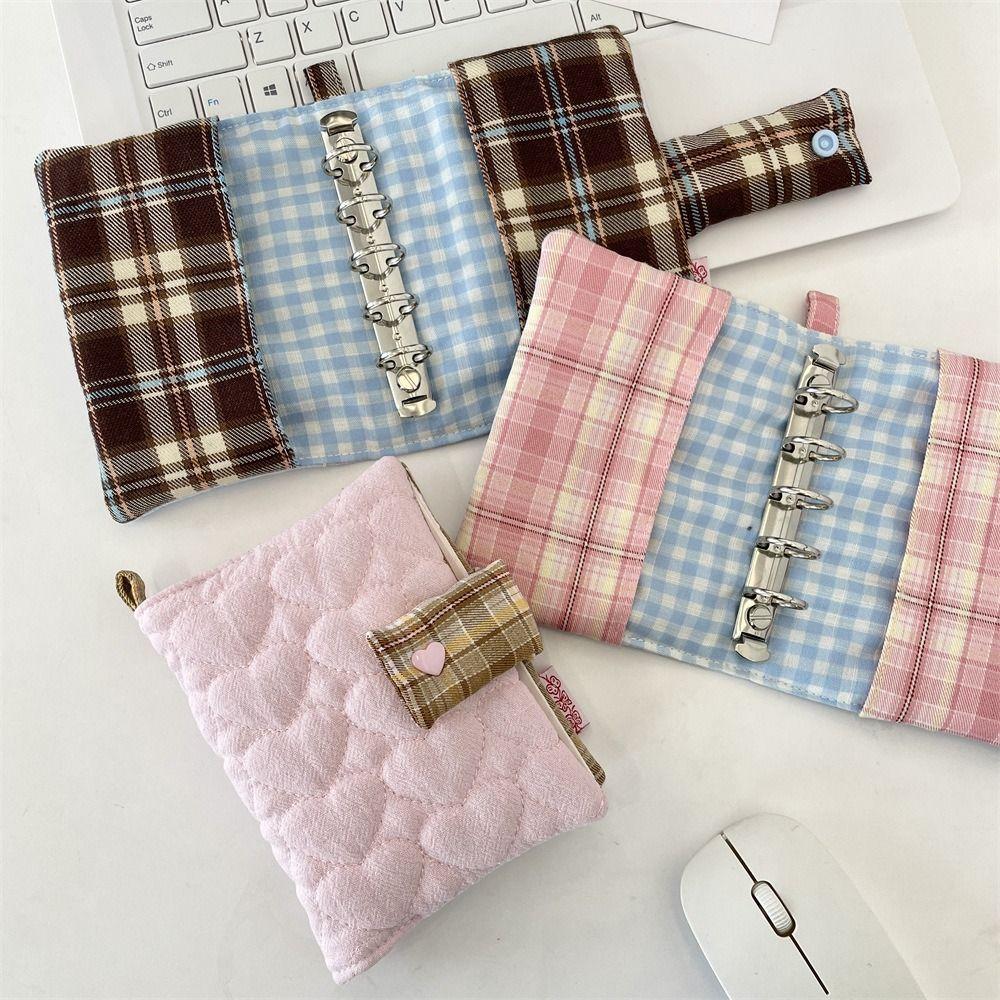 Fabric Heart Embroidery Notebook Detachable Diary Diary Protective Cover Plaid Diary Book  Writing