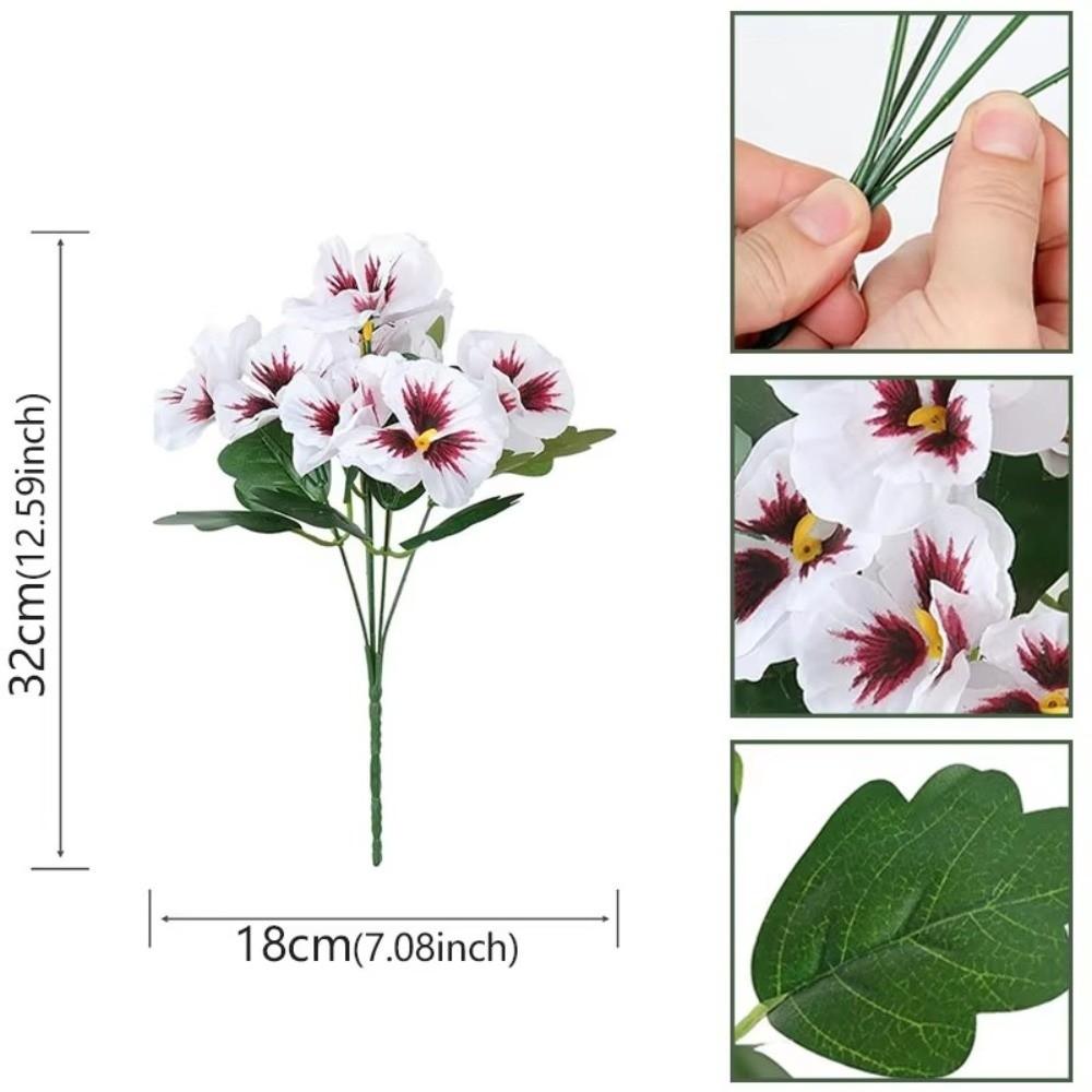 Silk Cloth Artificial Pansy Flowers Dyed Edged Flower Bouquet Simulation Flowers  Photography Props