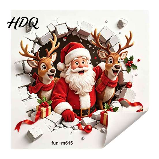 Santa Claus Bathroom Decor 3D Break Through Wall Reindeer Toilet Sticker, Self-Adhesive Christmas Realistic Stickers Decal, Waterproof Lid for
