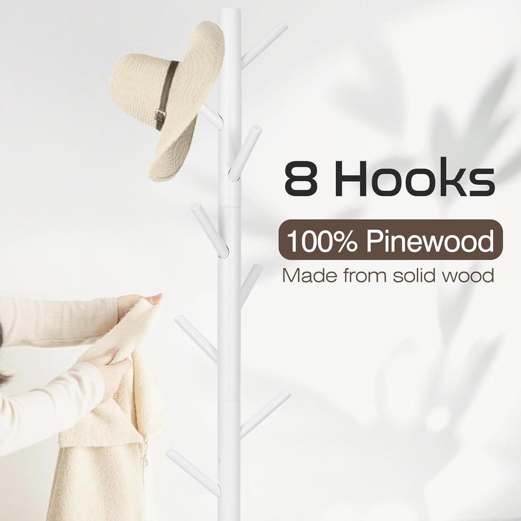 Garderobenständer, freistehende Garderobe mit 8 Haken und 3 größenverstellbaren Baumgarderoben für Schlafzimmer, Flur, Eingangsbereich, Büro, Hüte, Mäntel, Schals, Handtaschen