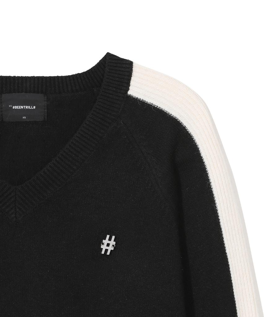 BEENTRILL Women'S Metal Hashtag V-Neck Knit (Black)