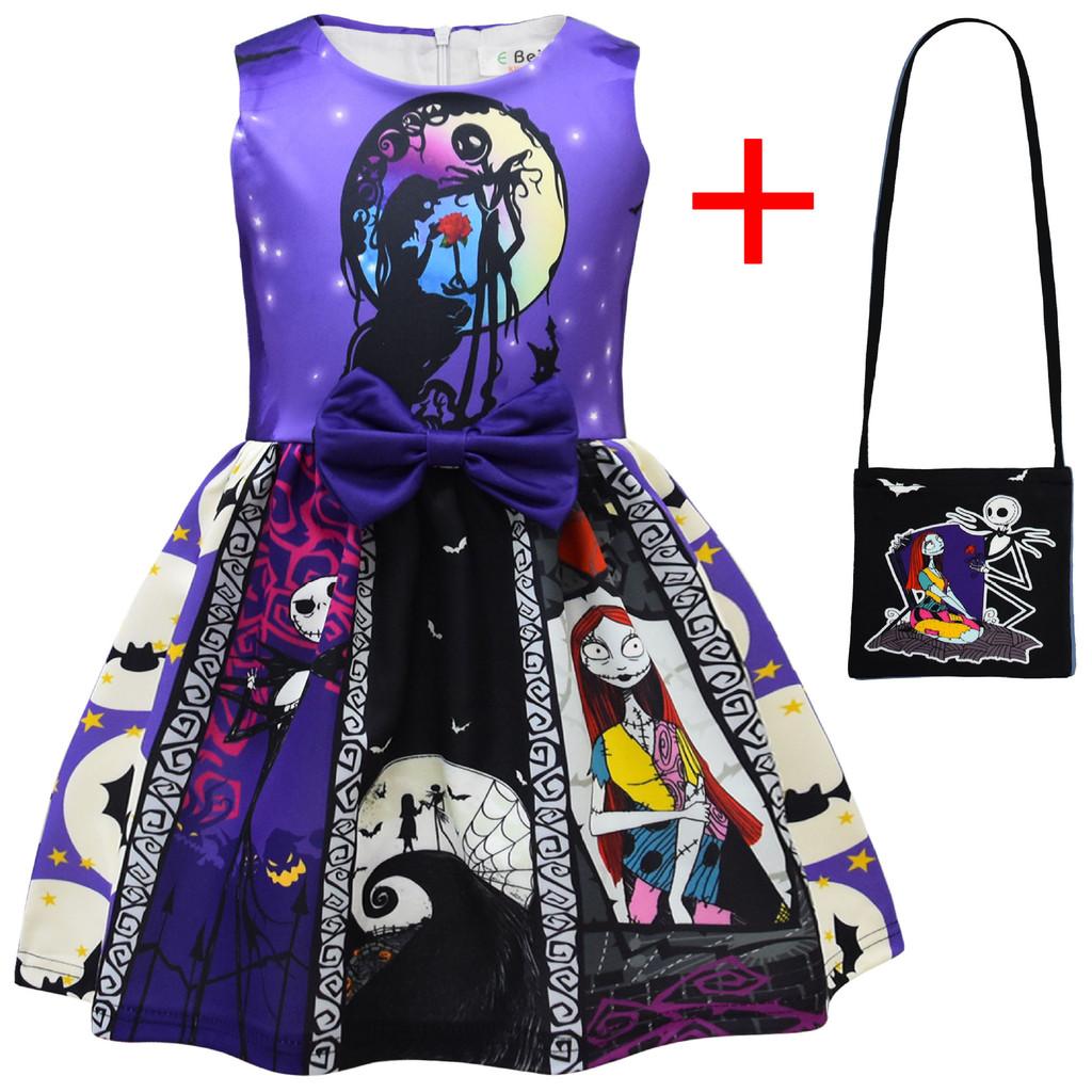 

The Nightmare Before Christmas Halloween Girl Dress With Bow And Bag For Kids Ages 3 To 8 100cm чёрный