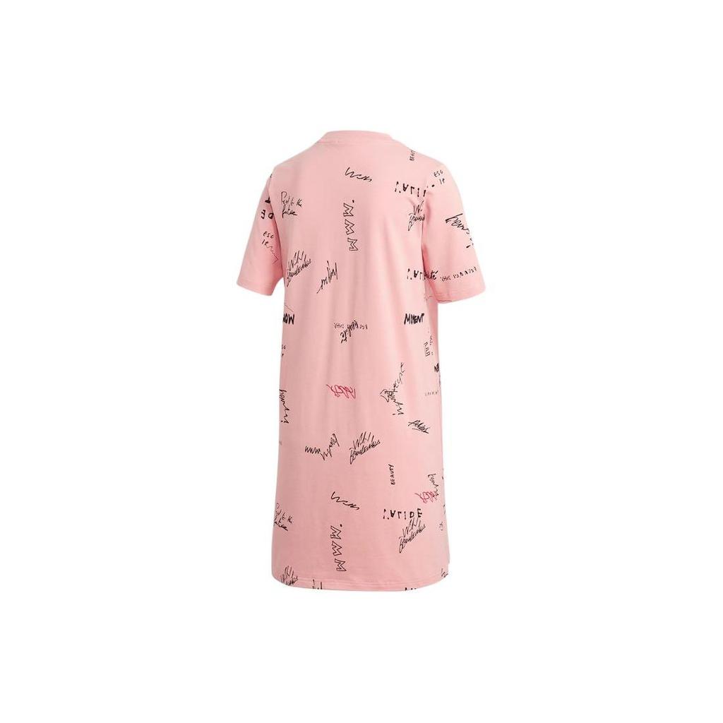 Adidas All Over Print Round Neck Casual Short Sleeve Dress Women Dresses Pink GJ7104
