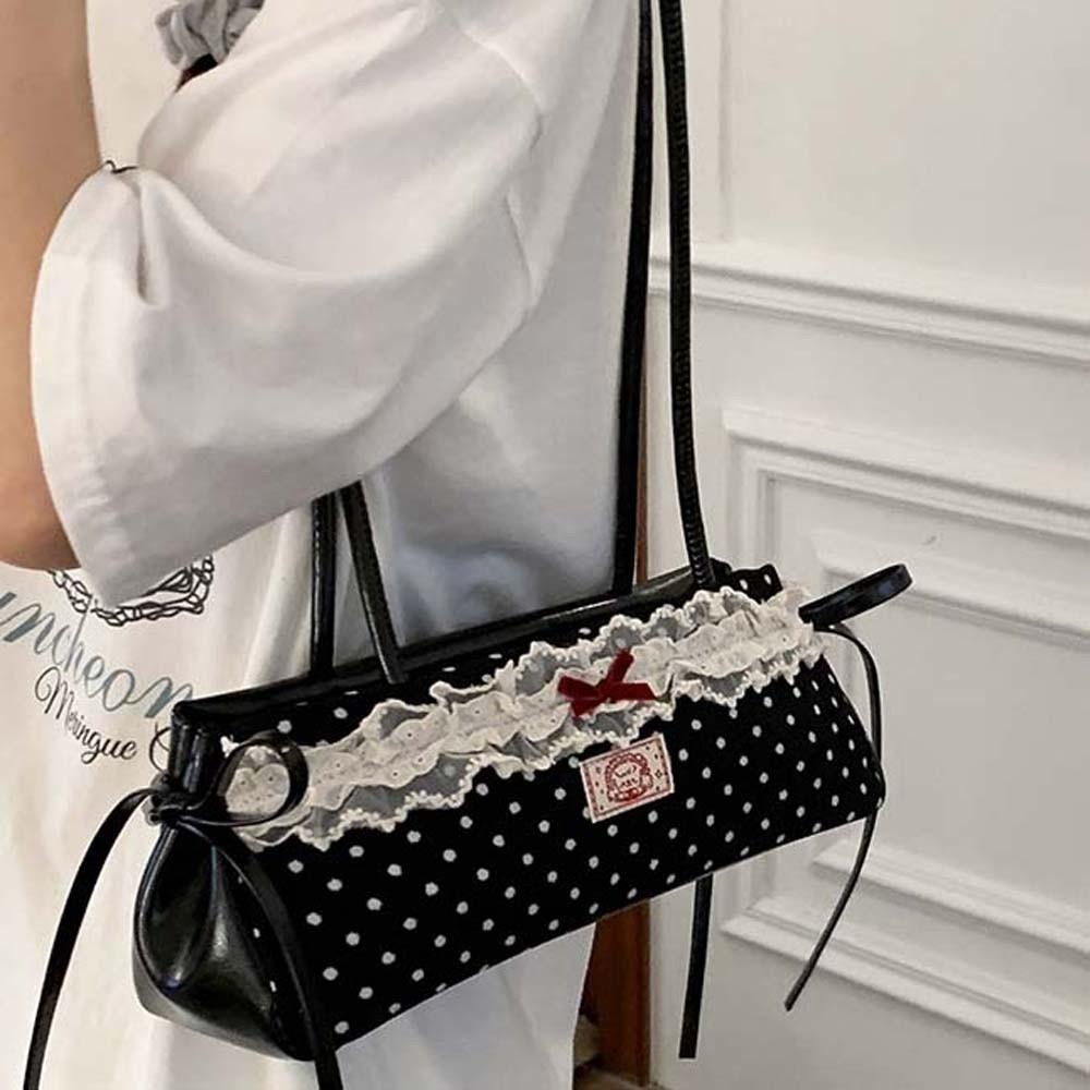 Lace French Stick Handbag Sweet PU Shoulder Bag Shopping Polka Dot Underarm Bags  Women