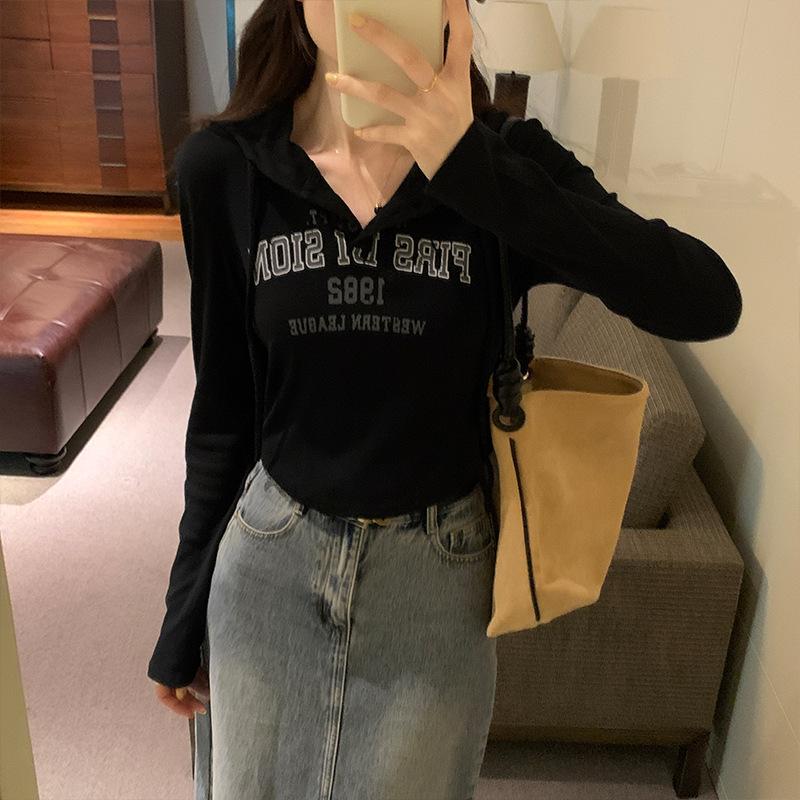 

Футболка с длинными рукавами и принтом в американском ретро-стиле для женщин на осень и зиму, новый универсальный темпераментный тонкий короткий топ XL