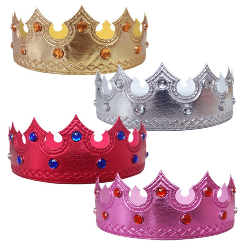 Gold Birthday Crown Headband for Children and Adults - King Diamond Shiny Cloth Cake Decoration Costume