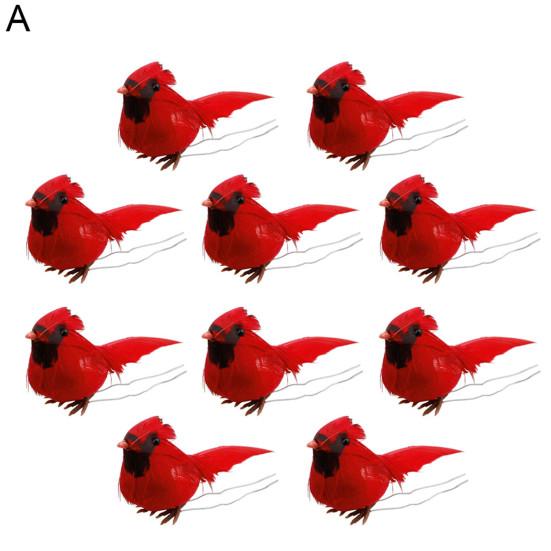 10Pcs Artificial Red Christmas Lucky Birds DIY Xmas Tree Pendant Decoration Gift