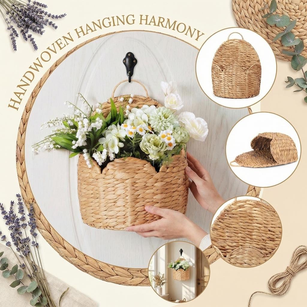 Gourd Grass Woven Storage Basket, Wall-mounted Basket, Woven Storage Basket, Wall-mounted Hand Basket, Living Room Entryway Wall Flower Basket