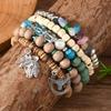 Bohemian Coconut Shell Beads & Crushed Stone Horseshoe Pendant Bracelet Set - 5 Pieces