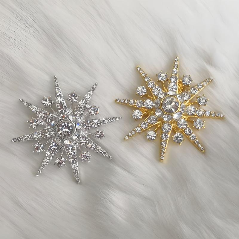 Elegant Snowflake Brooch, Exquisite Diamond-encrusted Octagonal Flower Brooch, Fashionable Anti-glare Pin